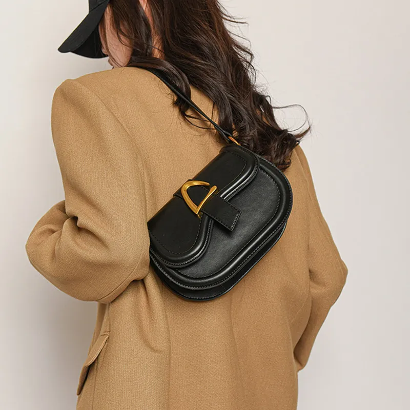 JANE KLAIN PU Semi Round Shoulder Bag Saddle Bag Regular Women's Black/Coffee/Brown-6