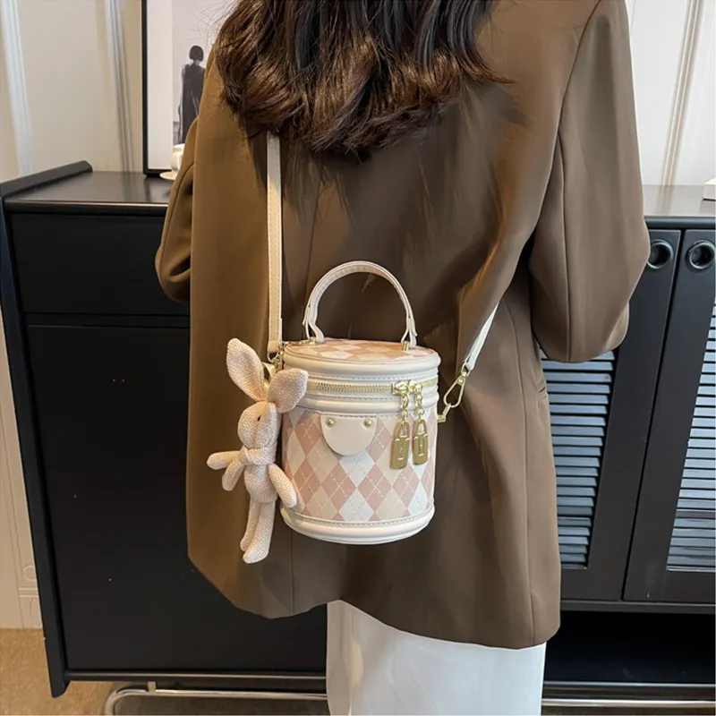 JANE KLAIN Synthetic Leather Portable Bucket Bag Regular Women's Pink/White-14