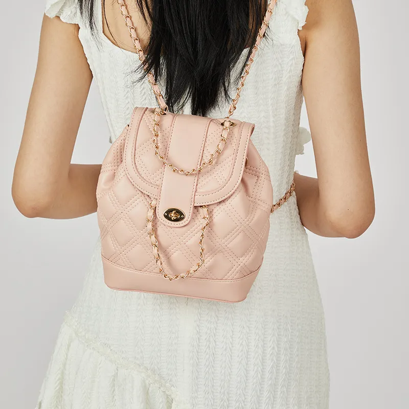 JANE KLAIN PU Backpack Medium Size Women's Pink/Ecru/Black-4