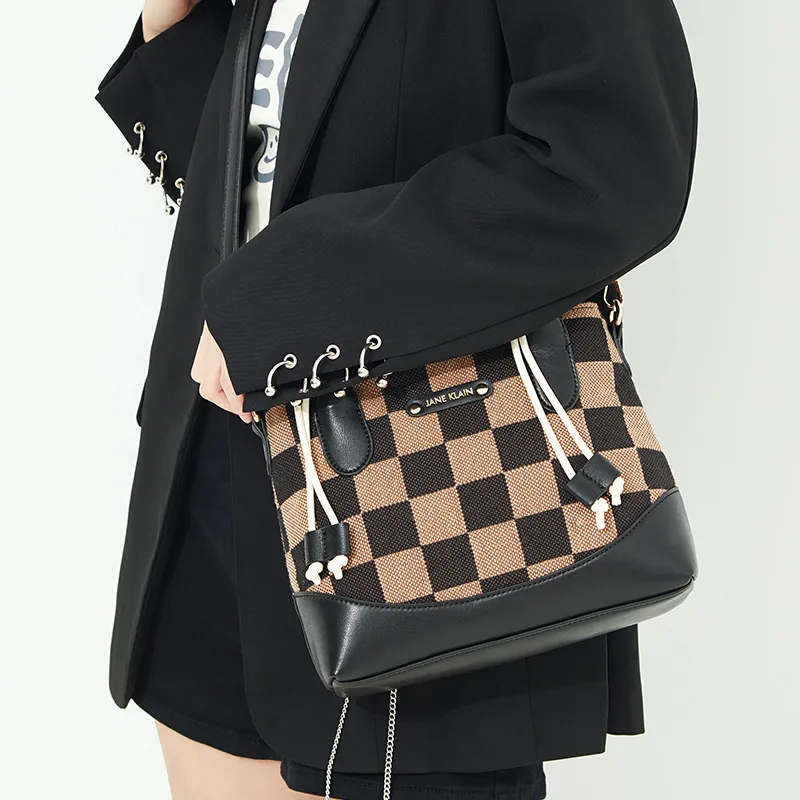 JANE KLAIN Synthetic Leather Patchwork Fabric Crossbody Bag Regular Women's White/Black/Red-15