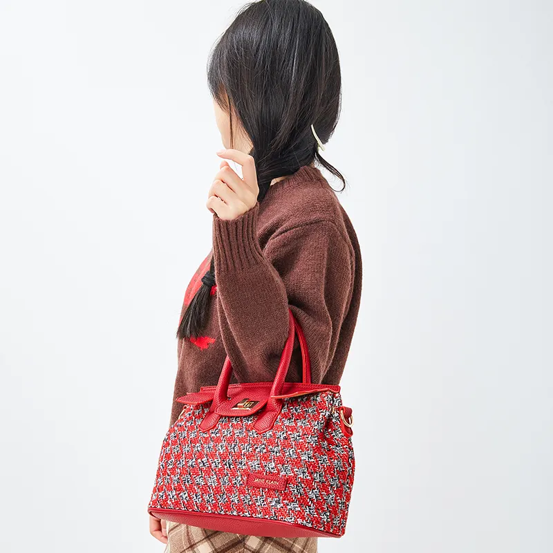 JANE KLAIN Fabric+Synthetic Leather Shoulder Bag Crossbody Bag Handbag Regular Women's Black/Red-9