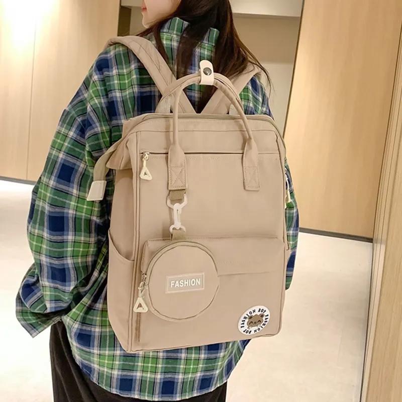 JANE KLAIN Nylon University Student Backpack Large Size Women's Blue/Pink/Khaki/Black-10