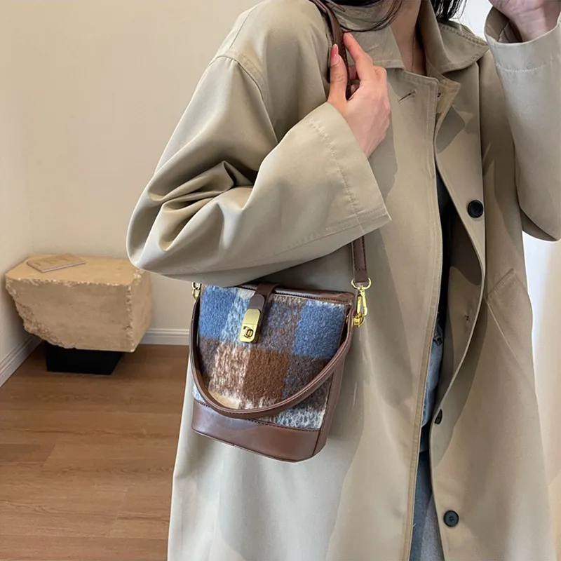 JANE KLAIN Fabric With PU Bucket Bag Handbag Shoulder Bag Crossbody Bag Armhole Bag Regular Women's Black/Blue/Brown-11