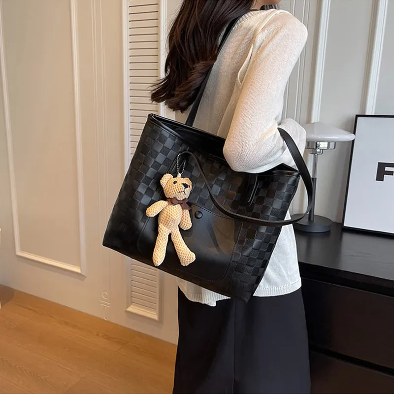 JANE KLAIN Synthetic Leather Tote Bag Shopping Bag Shoulder Bags Large Size Women's Brown/Black/Ecru-7