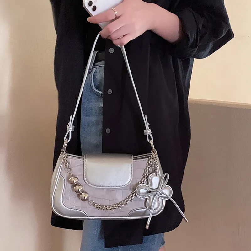 JANE KLAIN Synthetic Leather Shoulder Bag Regular Women's Silver-2