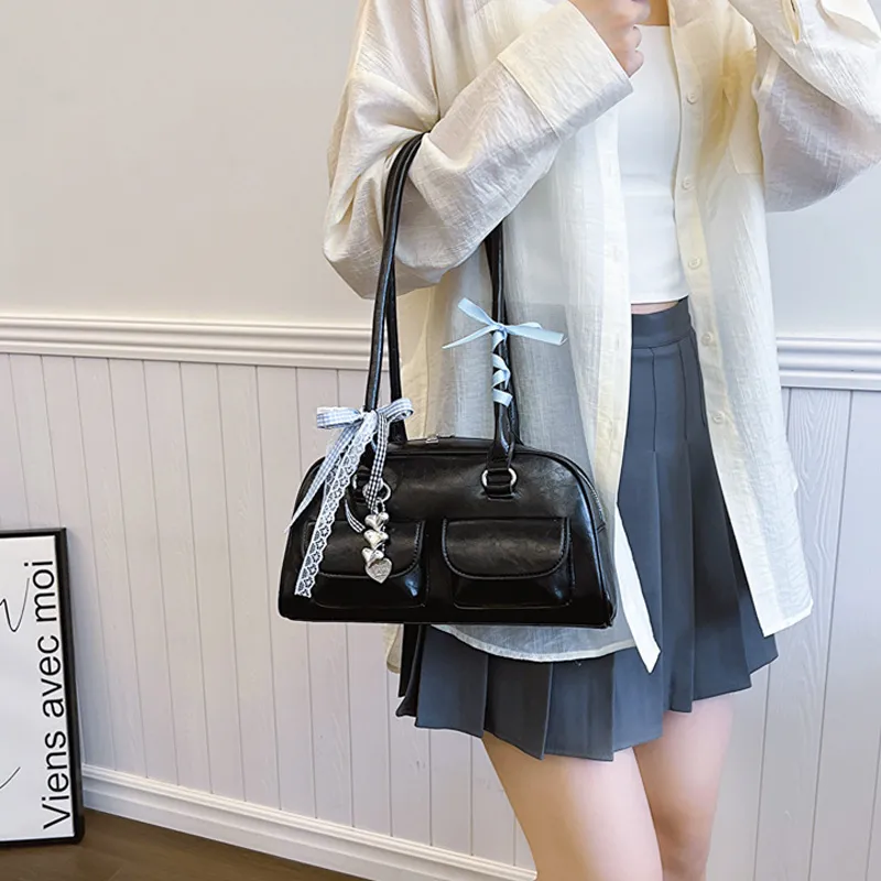 JANE KLAIN Synthetic Leather Shoulder Bag Regular Women's Silver/Black-5