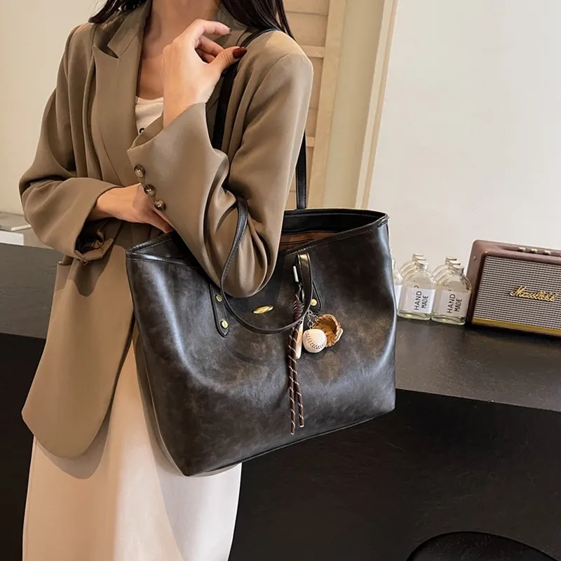 JANE KLAIN Synthetic Leather Tote Bag, Shoulder Bag Regular Large Size Women's Black/Coffee/Brown-3