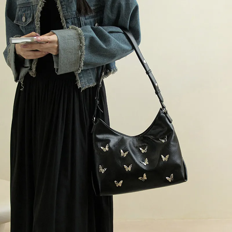 JANE KLAIN Synthetic Leather Underarm Handbag, Shoulder Bag Unisex Black-3