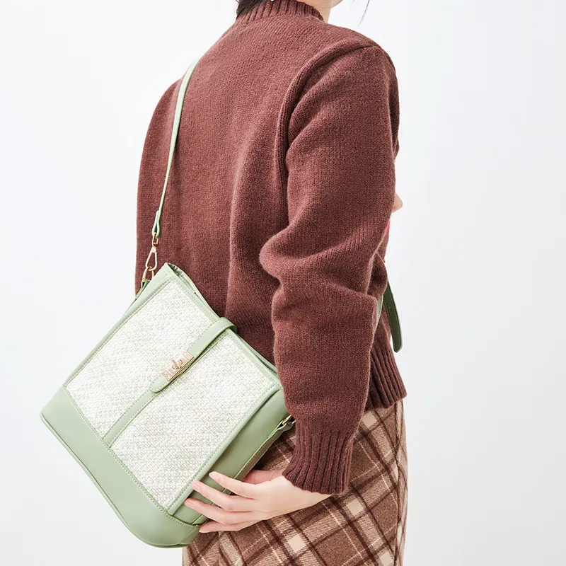 JANE KLAIN Fabric, Synthetic Leather Shoulder Bags Regular Women's Green/Apricot-1
