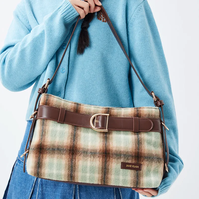 JANE KLAIN Fabric+Synthetic Leather Handbag Shoulder Bag Women's Blue/Brown-5