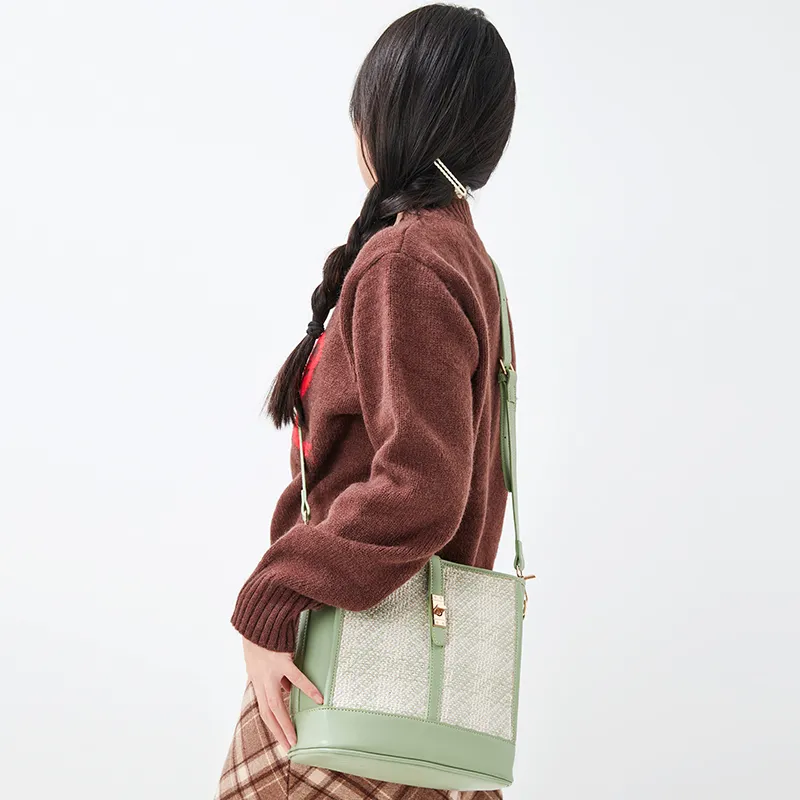 JANE KLAIN Fabric, Synthetic Leather Shoulder Bags Regular Women's Green/Apricot-2