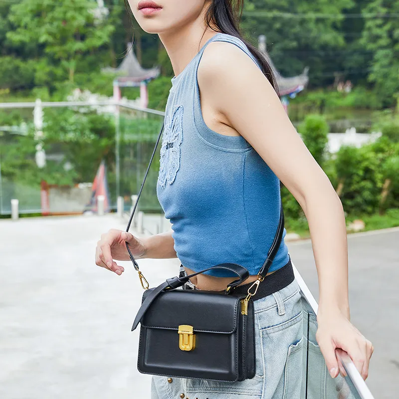 JANE KLAIN PU Small Square Bag, Handbag, Crossbody Bag Small Size Women's Midnight Black/Chestnut Brown-1