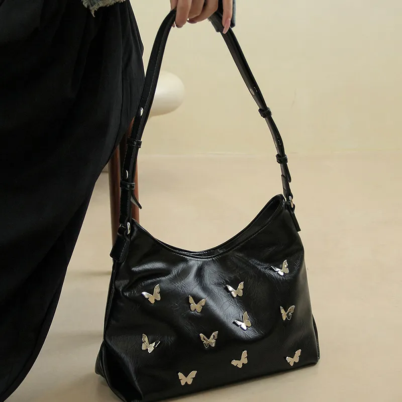 JANE KLAIN Synthetic Leather Underarm Handbag, Shoulder Bag Unisex Black-1