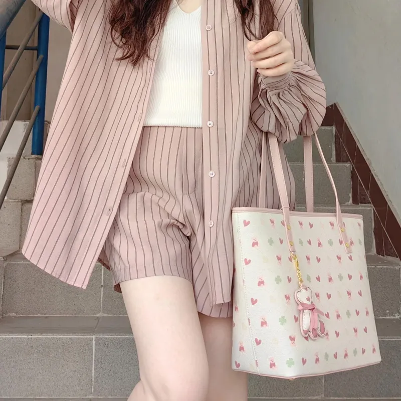 JANE KLAIN Synthetic Leather Tote Bag Portable Shopping Bag Large Size Women's Pink/Blue-2