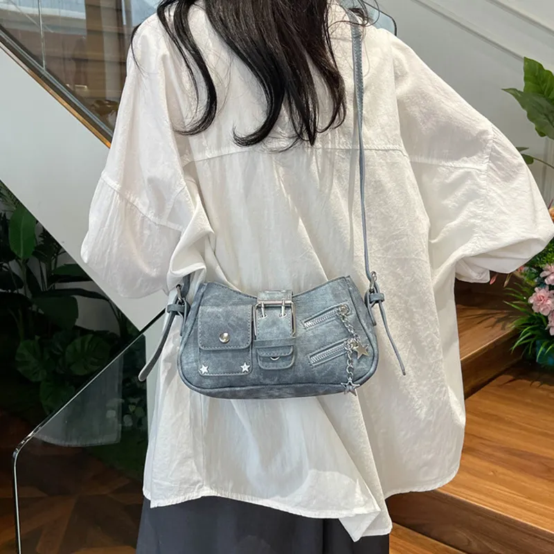JANE KLAIN Synthetic Leather Shoulder Bag Regular Women's Light Blue/Dark Blue/Khaki/Ecru-5