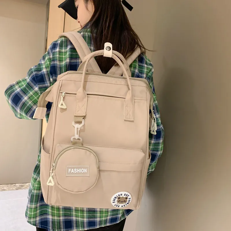 JANE KLAIN Nylon University Student Backpack Large Size Women's Blue/Pink/Khaki/Black-5