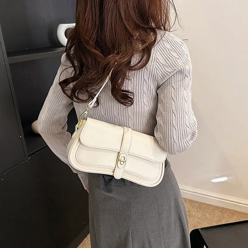 JANE KLAIN Synthetic Leather Shoulder Bag, Baguette Bag, Shoulder Bag, Crossbody Bag Women's White/Black/Brown-5