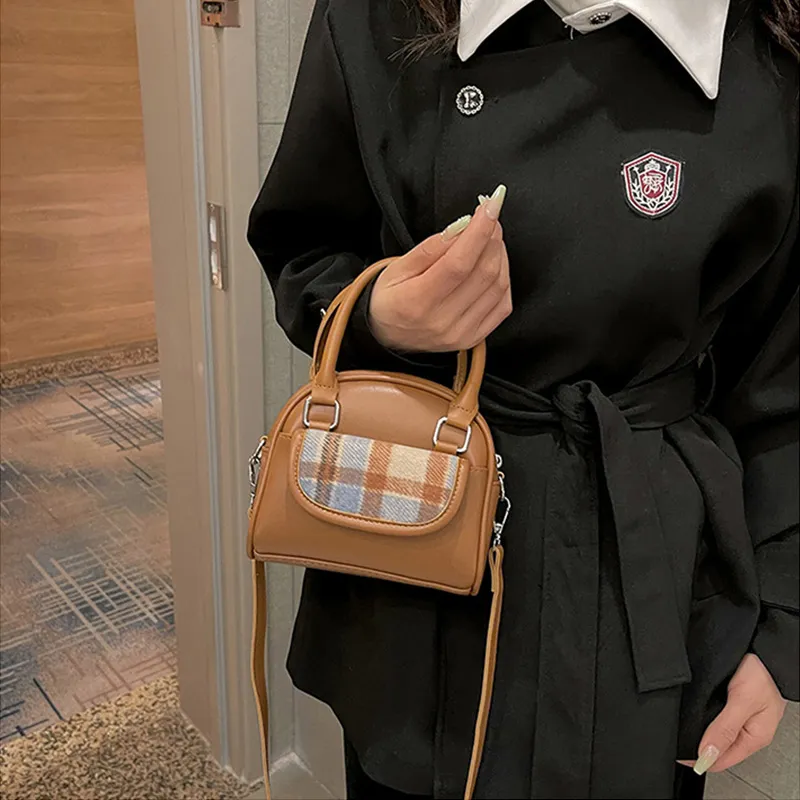 JANE KLAIN Fabric With Synthetic Leather Bowling Bag Shoulder Bag Crossbody Bag Regular Women's Brown/Black-1