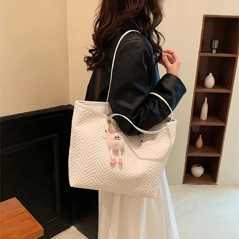 JANE KLAIN Synthetic Leather Tote Bag Shopping Bag Shoulder Bags Large Size Women's Pink/White/Black-1