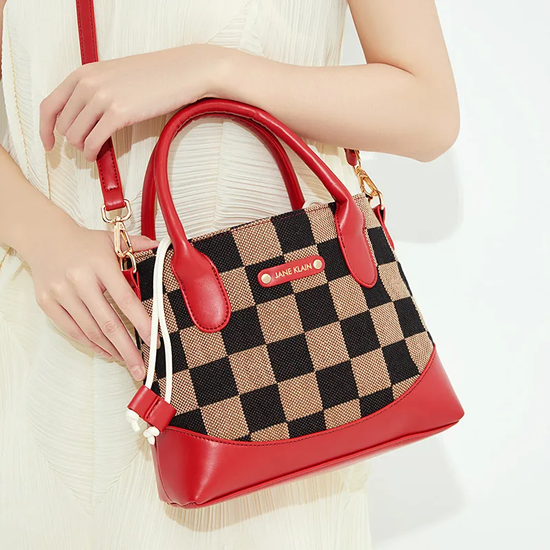 JANE KLAIN Synthetic Leather Patchwork Fabric Crossbody Bag Regular Women's White/Black/Red-22