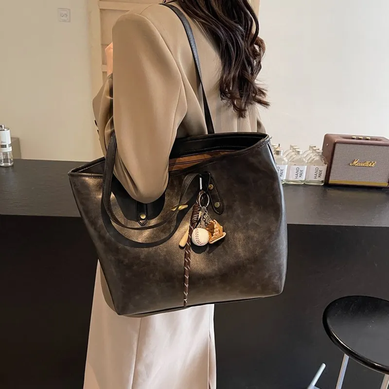 JANE KLAIN Synthetic Leather Tote Bag, Shoulder Bag Regular Large Size Women's Black/Coffee/Brown-1