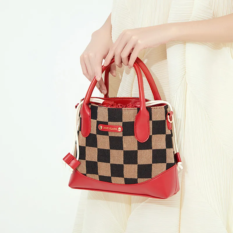JANE KLAIN Synthetic Leather Patchwork Fabric Crossbody Bag Regular Women's White/Black/Red-19