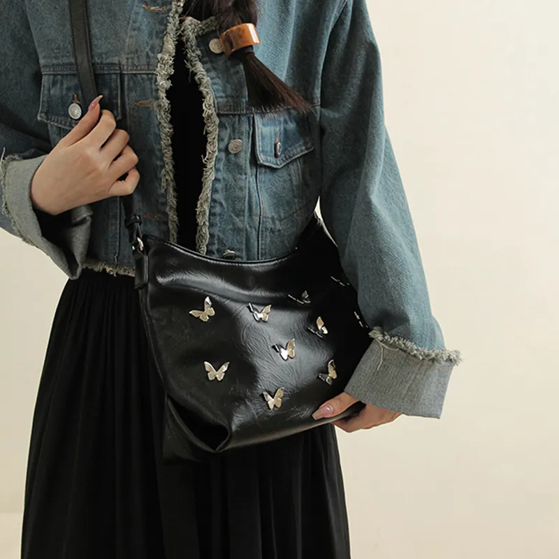 JANE KLAIN Synthetic Leather Underarm Handbag, Shoulder Bag Unisex Black-8