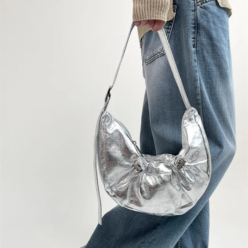 JANE KLAIN Denim Shoulder Bag Women's Silver/Black/Light Blue/Dark Blue-2