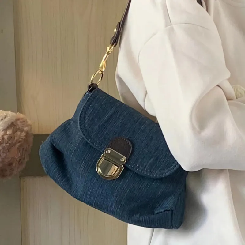 JANE KLAIN Denim Shoulder Bag Women's Navy-3