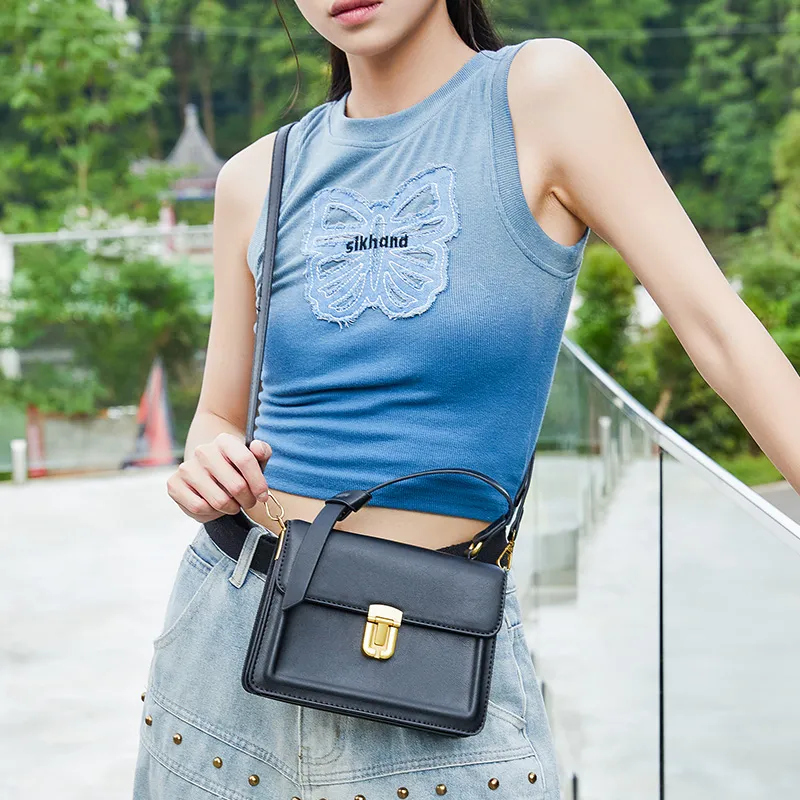 JANE KLAIN PU Small Square Bag, Handbag, Crossbody Bag Small Size Women's Midnight Black/Chestnut Brown-2