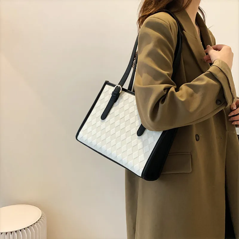 JANE KLAIN PU Tote Bag, Shopping Bag, Handbag, Shoulder Bag Large Size Women's White & Black/White & Coffee/Khaki-5