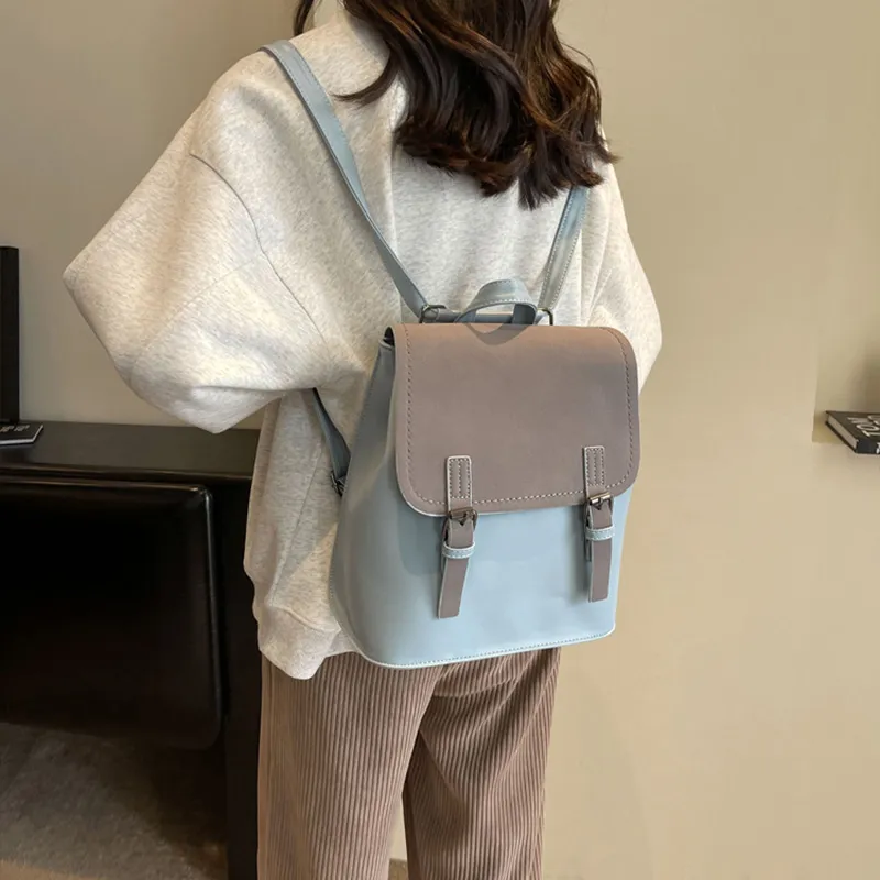 JANE KLAIN Synthetic Leather Backpack Large Size Women's Khaki/Blue/Pink-12