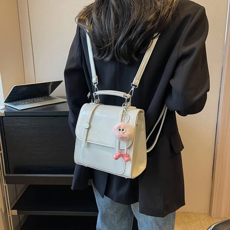 JANE KLAIN Synthetic Leather Backpack Handbag, Shoulder Bag Backpack Regular Women's Silver/Black/Ecru-6