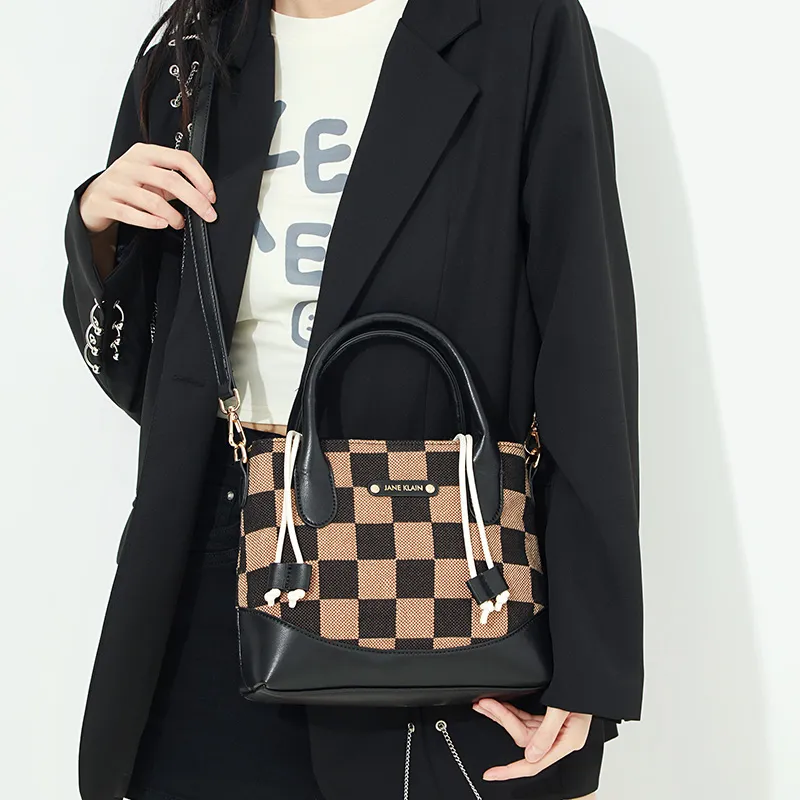 JANE KLAIN Synthetic Leather Patchwork Fabric Crossbody Bag Regular Women's White/Black/Red-14