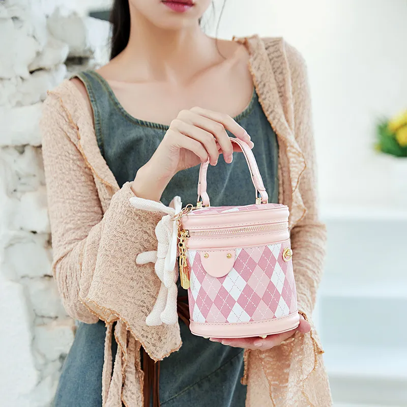 JANE KLAIN Synthetic Leather Portable Bucket Bag Regular Women's Pink/White-2