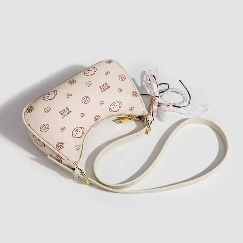 JANE KLAIN Synthetic Leather, Textile Mosaic Underarm Shoulder Bag Women's Cream Apricot/Coffee-5