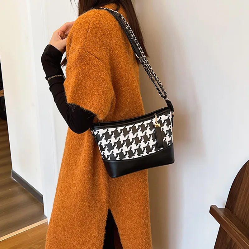 JANE KLAIN Synthetic Leather Crossbody Bag Shoulder Bag Unisex Houndstooth/Zebra Print/Leopard Print-4