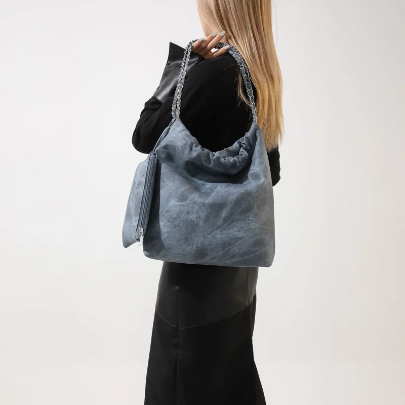 JANE KLAIN Synthetic Leather Chanel Inspired Tote Handbag, Shoulder Bag Women's Black/Blue/Khaki-1