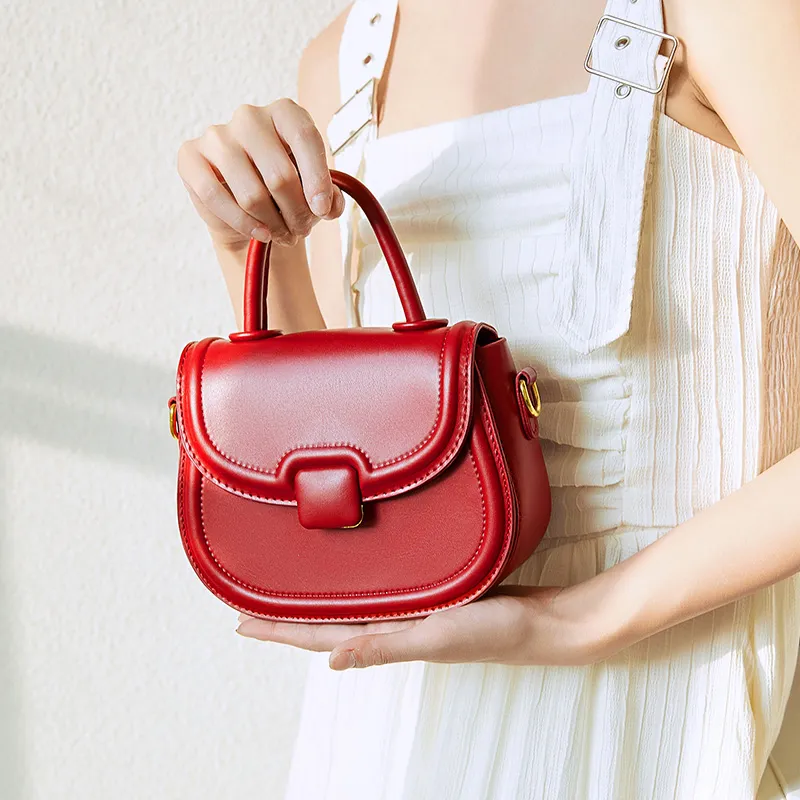 JANE KLAIN PU Saddle Bag Crossbody Handbag Small Size Women's Red/Black/Ecru-5