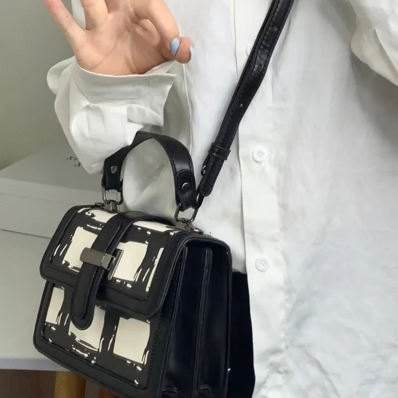 JANE KLAIN PU Small Square Bag, Shoulder Bag, Crossbody Bag, Handbag Regular Women's Black White Plaid-5
