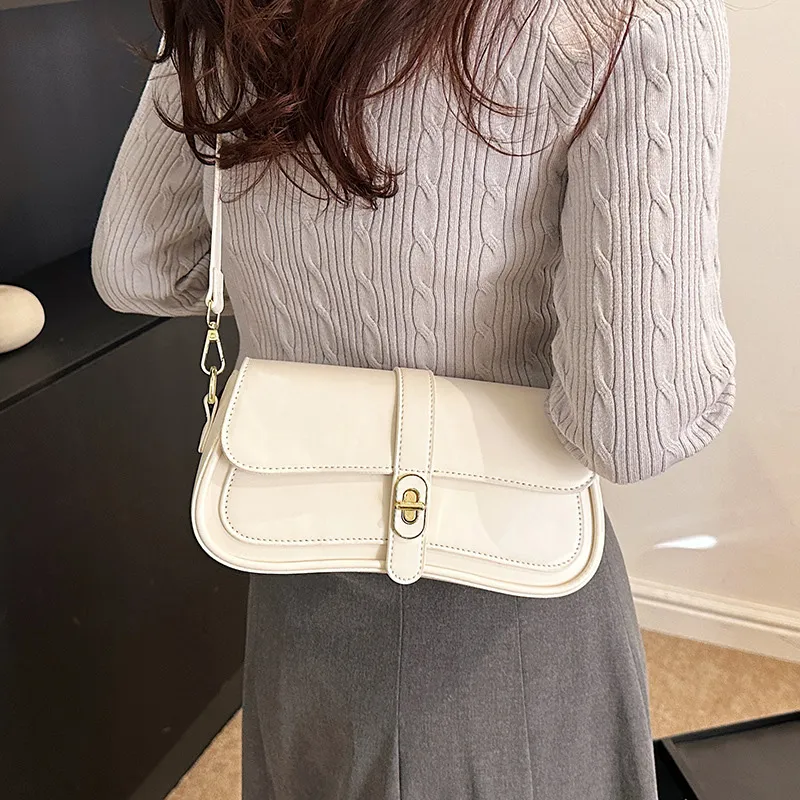 JANE KLAIN Synthetic Leather Shoulder Bag, Baguette Bag, Shoulder Bag, Crossbody Bag Women's White/Black/Brown-2