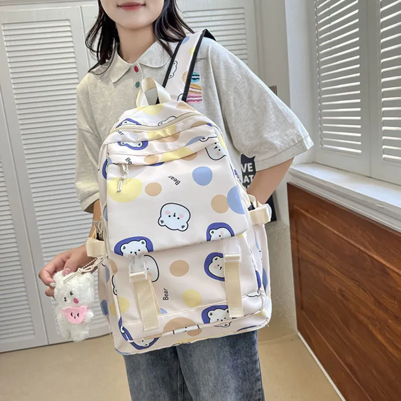 JANE KLAIN Nylon Backpack Large Size Women's Yellow/Pink/Blue-1