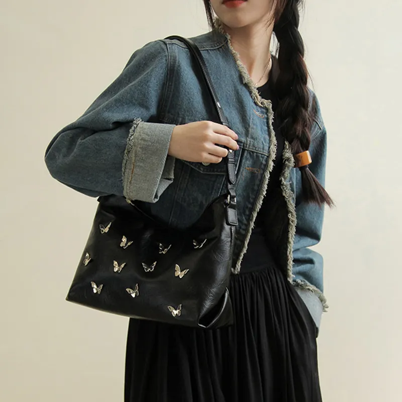 JANE KLAIN Synthetic Leather Underarm Handbag, Shoulder Bag Unisex Black-2