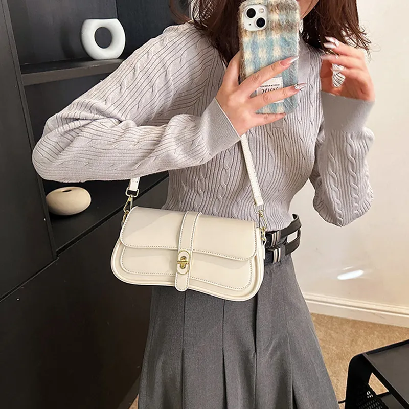 JANE KLAIN Synthetic Leather Shoulder Bag, Baguette Bag, Shoulder Bag, Crossbody Bag Women's White/Black/Brown-8