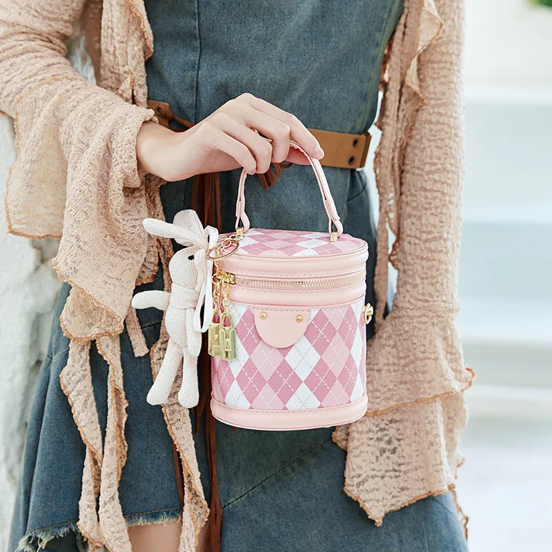 JANE KLAIN Synthetic Leather Portable Bucket Bag Regular Women's Pink/White-1