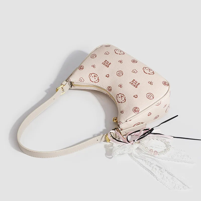 JANE KLAIN Synthetic Leather, Textile Mosaic Underarm Shoulder Bag Women's Cream Apricot/Coffee-3
