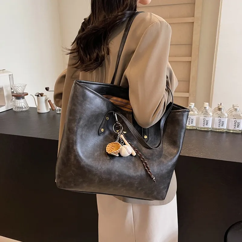 JANE KLAIN Synthetic Leather Tote Bag, Shoulder Bag Regular Large Size Women's Black/Coffee/Brown-4