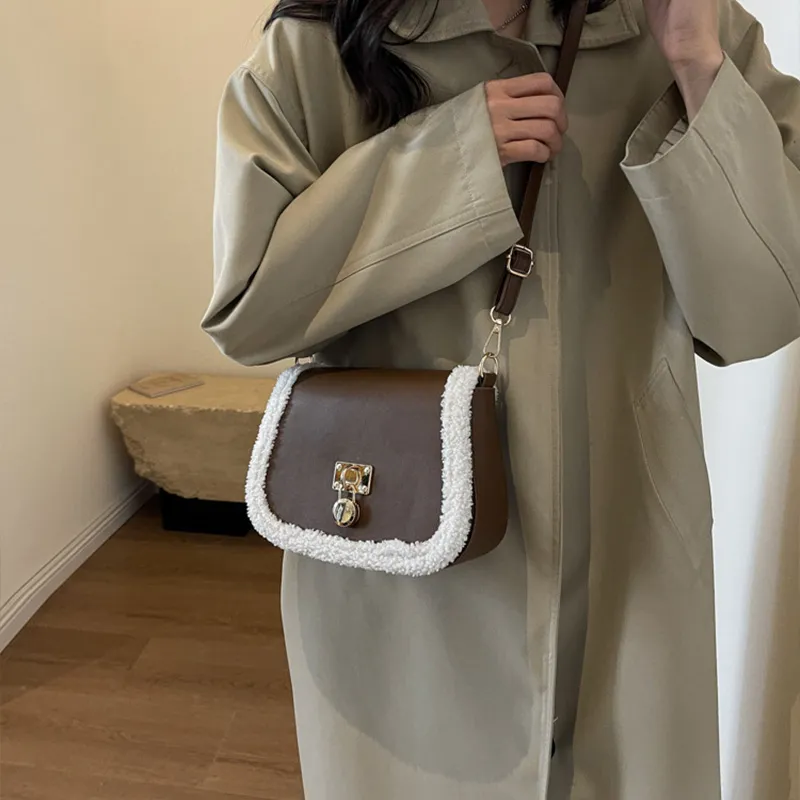 JANE KLAIN PU Laminated Textile Saddle Bag Shoulder Bag Crossbody Bag Regular Women's Black/Brown-2
