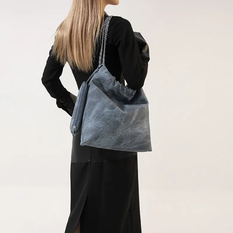 JANE KLAIN Synthetic Leather Chanel Inspired Tote Handbag, Shoulder Bag Women's Black/Blue/Khaki-2