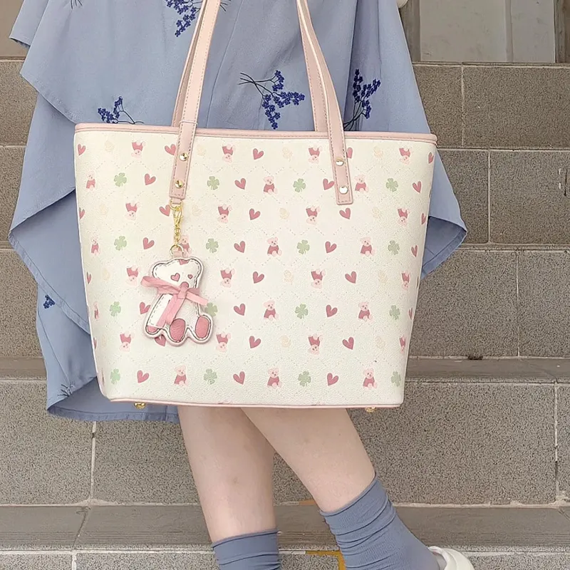 JANE KLAIN Synthetic Leather Tote Bag Portable Shopping Bag Large Size Women's Pink/Blue-1